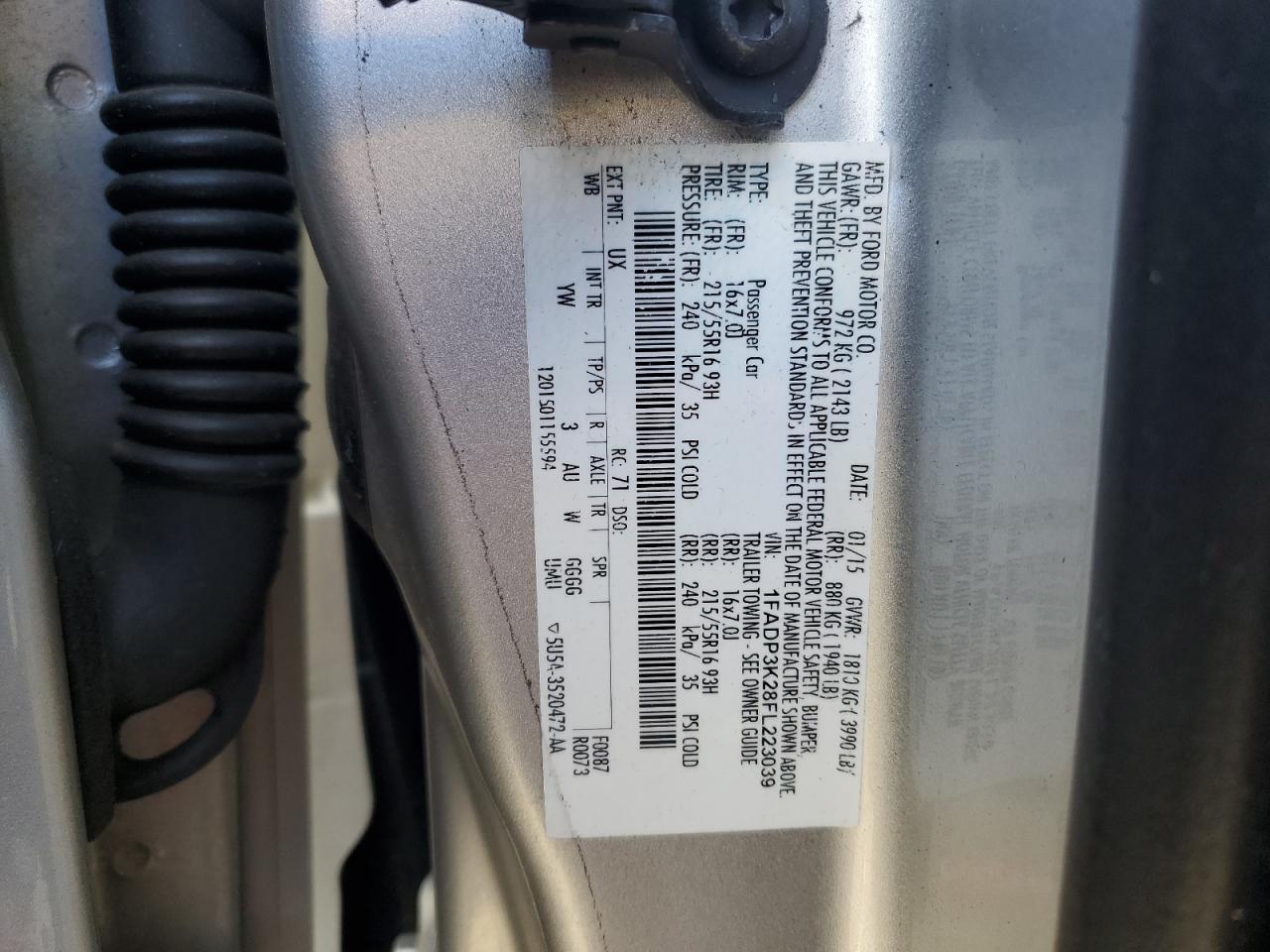 2015 Ford Focus Se VIN: 1FADP3K28FL223039 Lot: 85762645