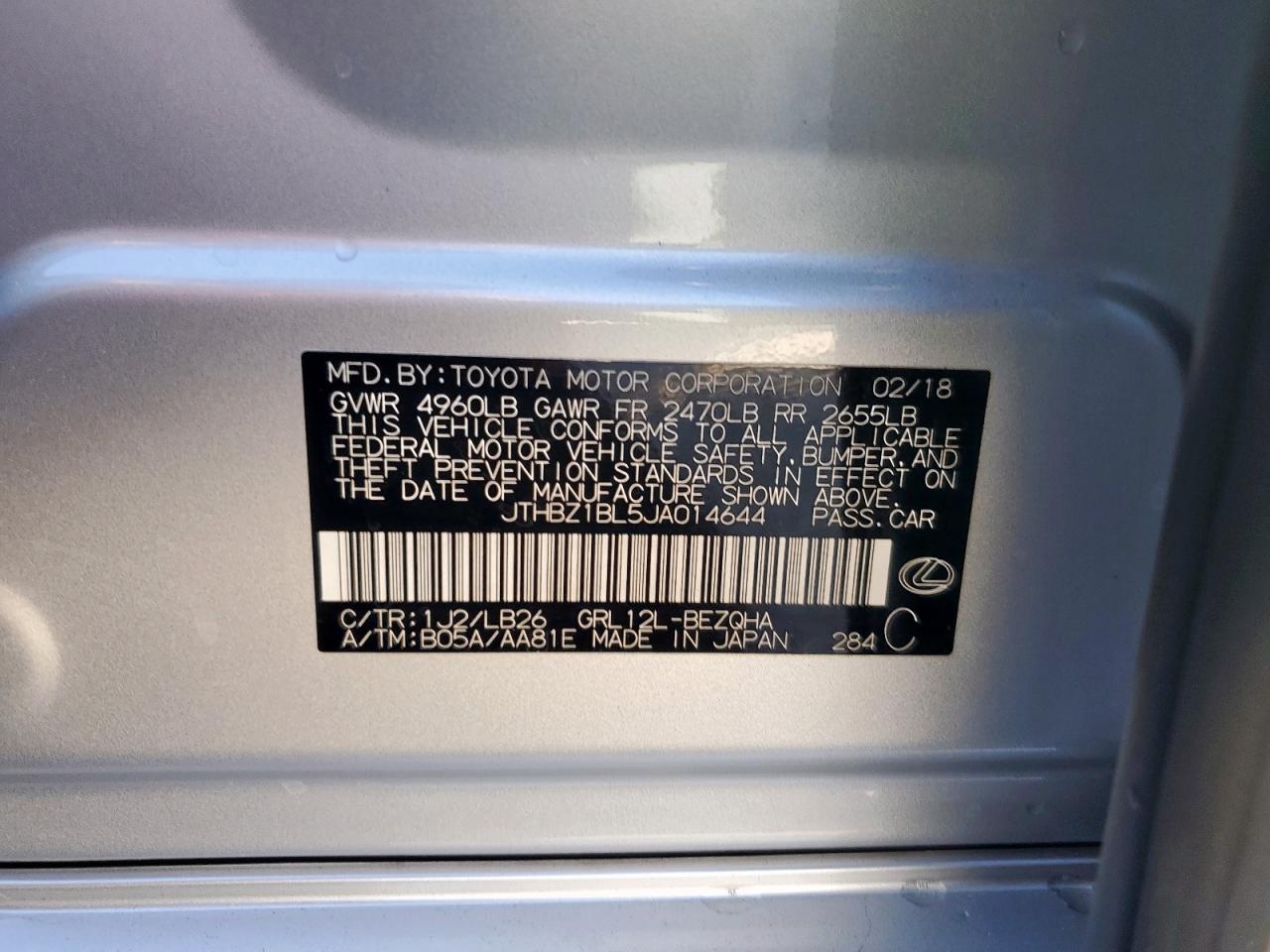 2018 Lexus Gs 350 Base VIN: JTHBZ1BL5JA014644 Lot: 89706515