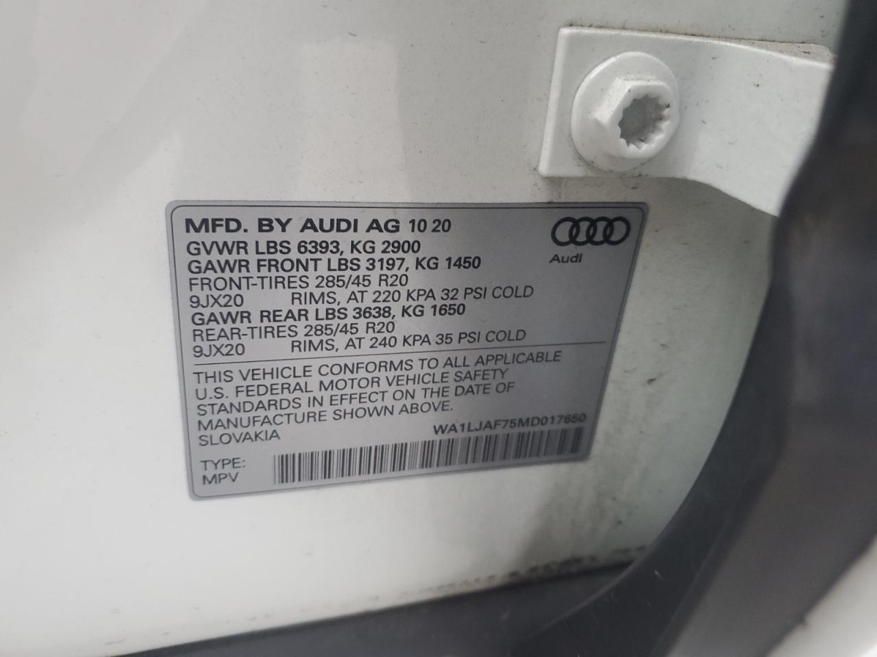 2021 Audi Q7 Premium Plus VIN: WA1LJAF75MD017650 Lot: 84298765