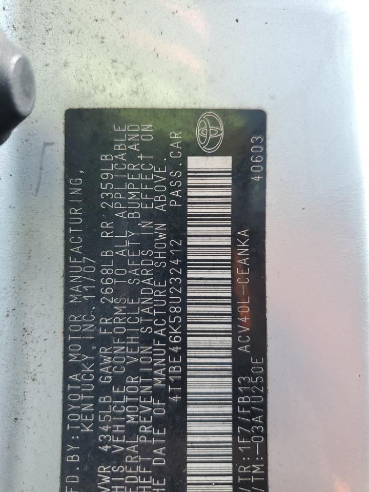 2008 Toyota Camry Ce VIN: 4T1BE46K58U232412 Lot: 82391865