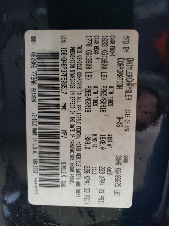 2007 Dodge Durango Slt VIN: 1D8HB48P37F506517 Lot: 86636135