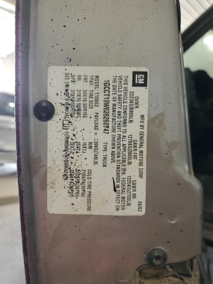 2002 Chevrolet S Truck S10 VIN: 1GCCT19W628260747 Lot: 84025505