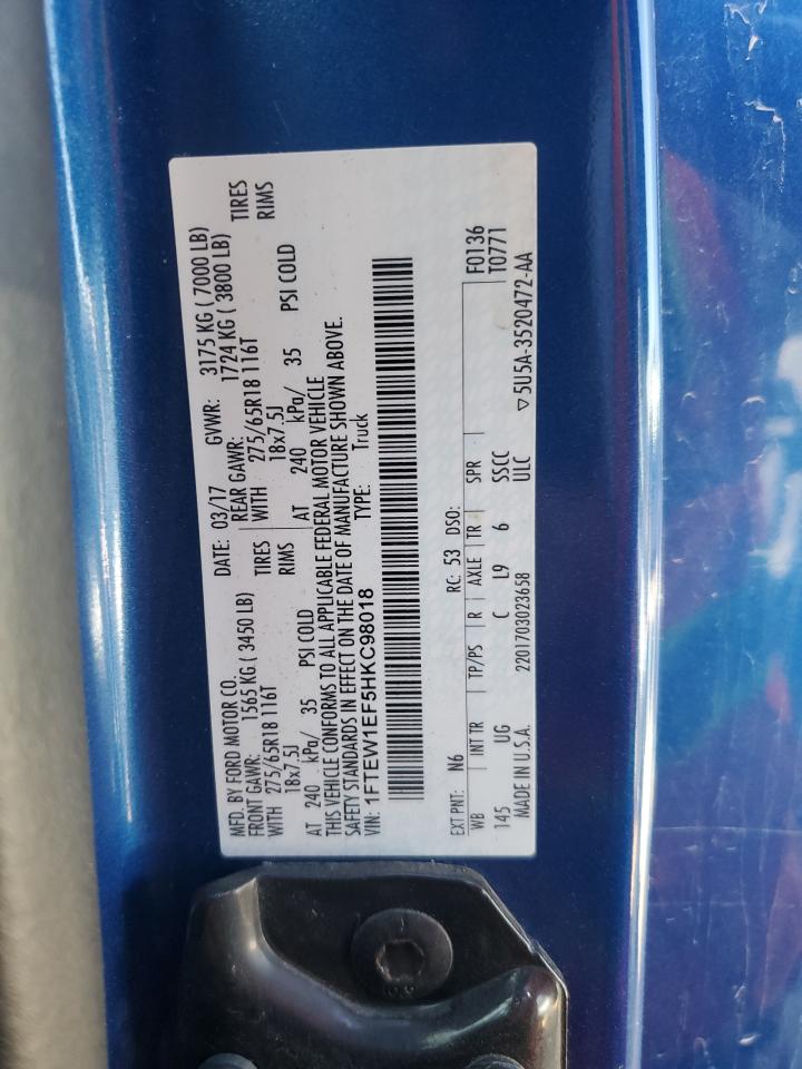 2017 Ford F150 Supercrew VIN: 1FTEW1EF5HKC98018 Lot: 82459275