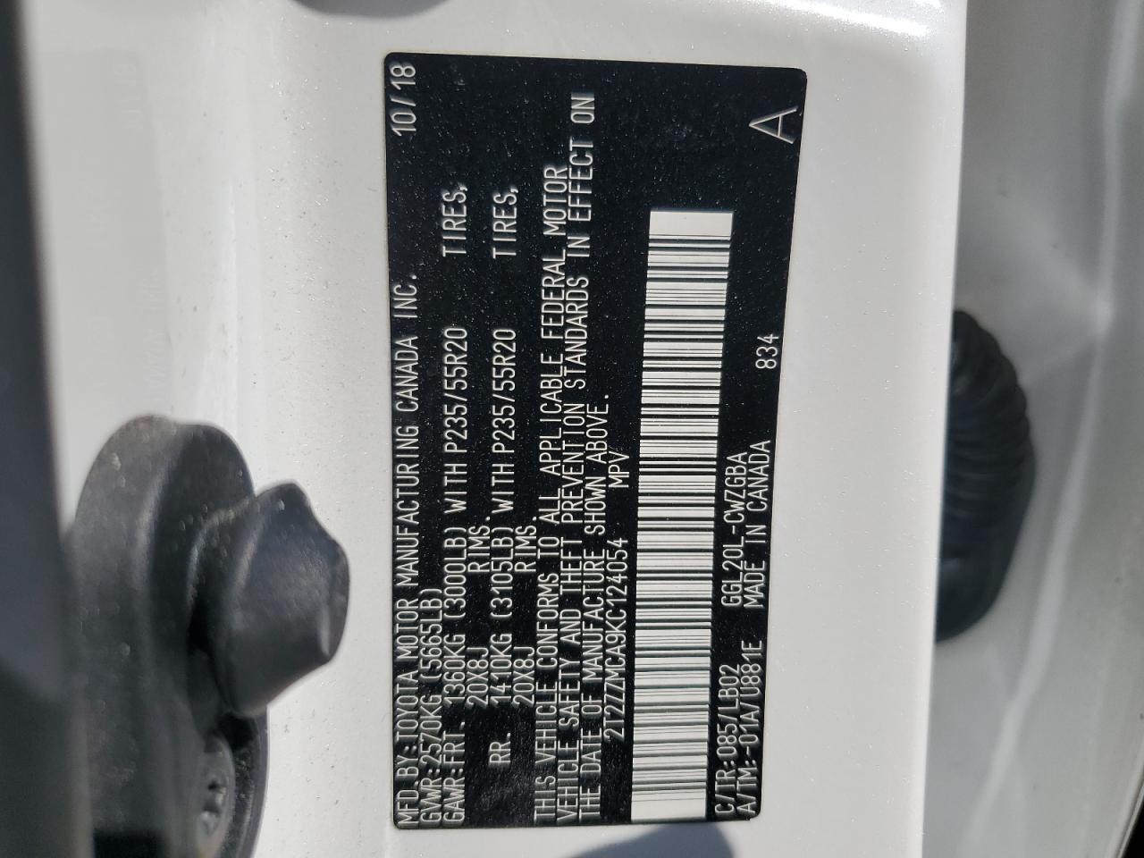 2019 Lexus Rx 350 Base VIN: 2T2ZZMCA9KC124054 Lot: 87361295