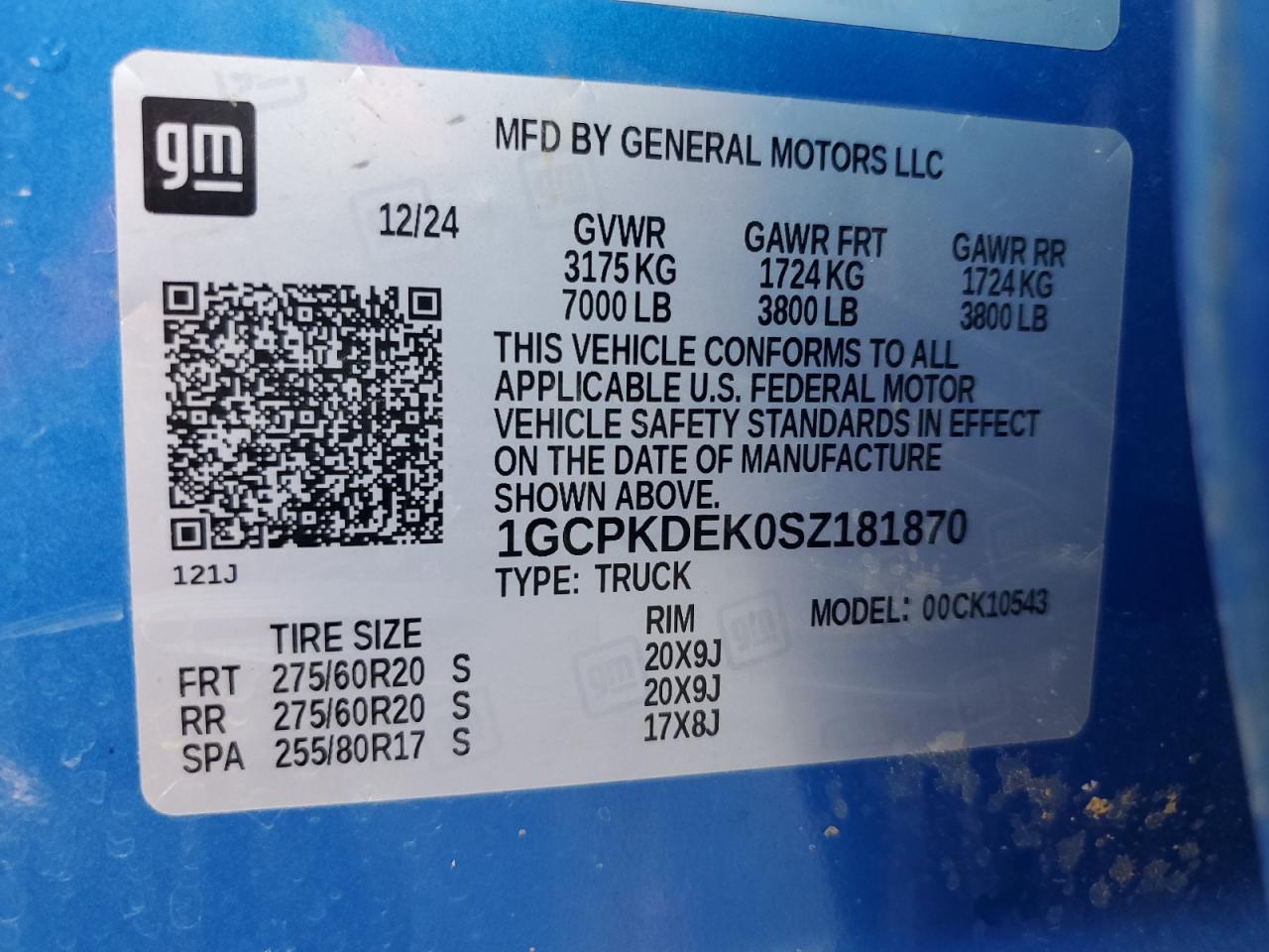 2025 Chevrolet Silverado K1500 Lt VIN: 1GCPKDEK0SZ181870 Lot: 85389625