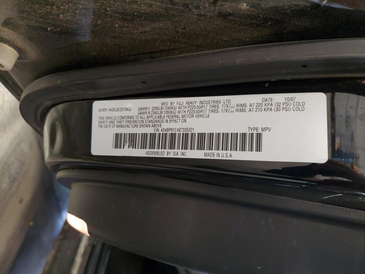 2008 Subaru Outback 2.5I VIN: 4S4BP61C487335521 Lot: 84650185