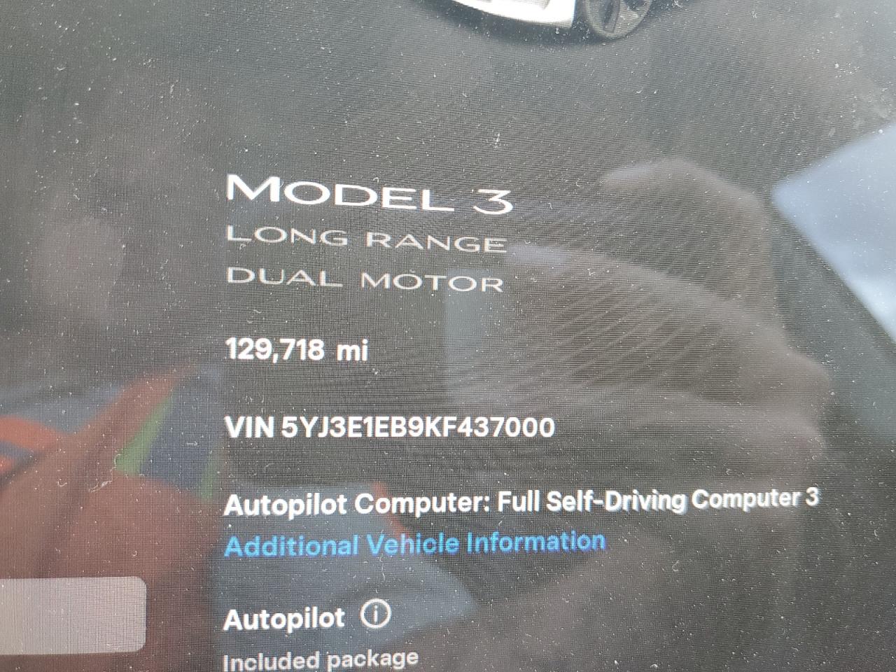 2019 Tesla Model 3 VIN: 5YJ3E1EB9KF437000 Lot: 87029755