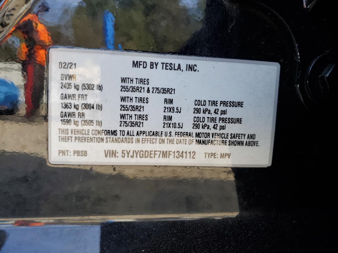 2021 Tesla Model Y VIN: 5YJYGDEF7MF134112 Lot: 85710885