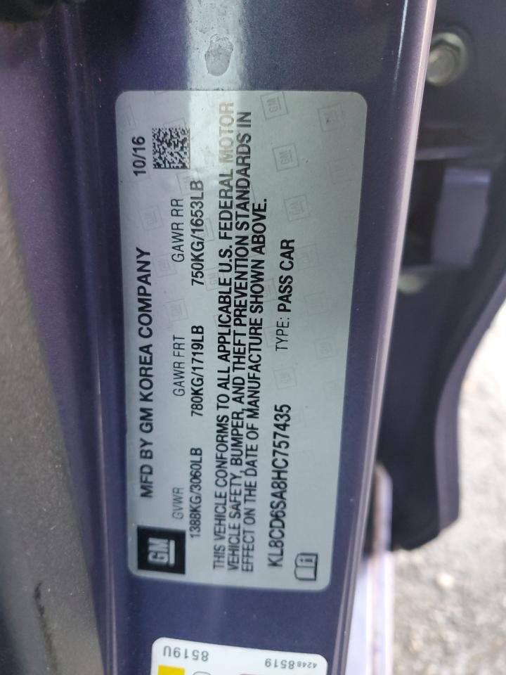 2017 Chevrolet Spark 1Lt VIN: KL8CD6SA8HC757435 Lot: 90367435