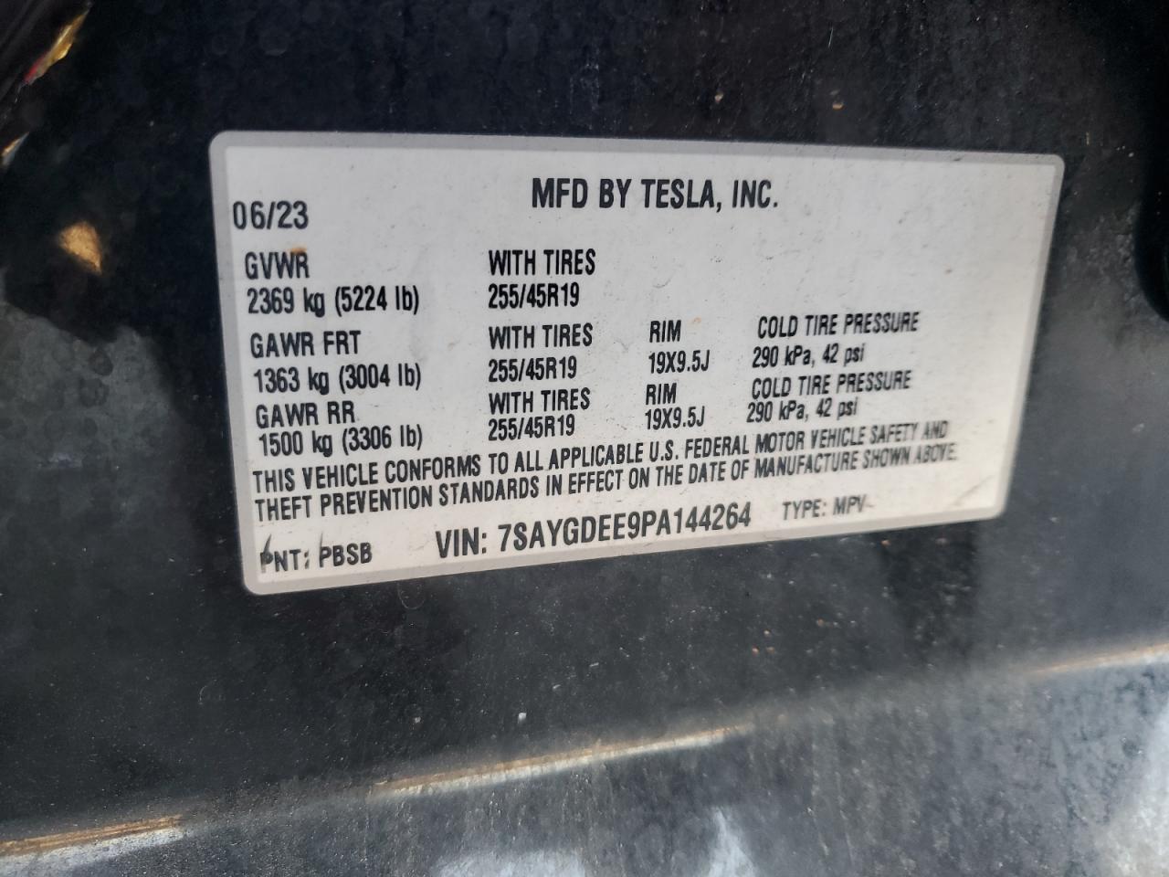 2023 Tesla Model Y VIN: 7SAYGDEE9PA144264 Lot: 90570005