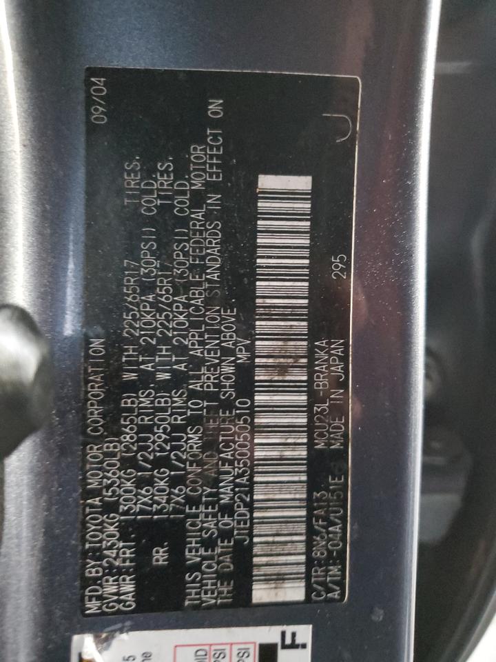 2005 Toyota Highlander Limited VIN: JTEDP21A350050510 Lot: 90590135