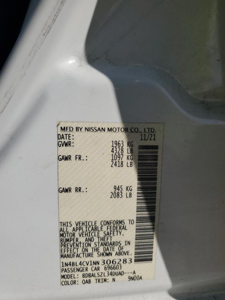 2022 Nissan Altima Sr VIN: 1N4BL4CV1NN306283 Lot: 82540635