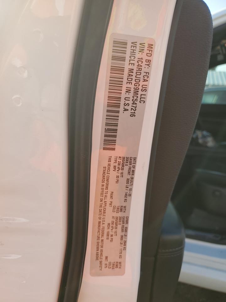 2021 Dodge Durango Gt VIN: 1C4RDJDG9MC547216 Lot: 87040575