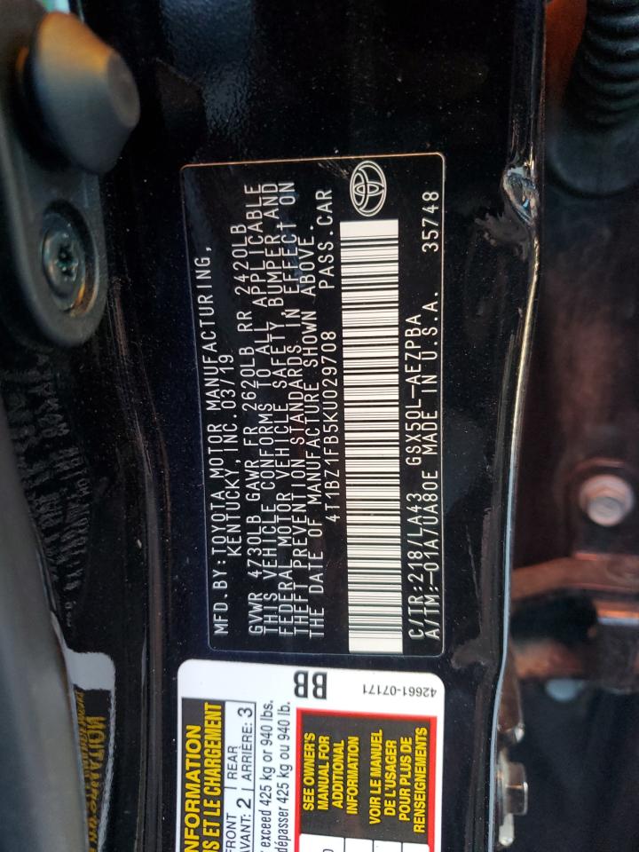 2019 Toyota Avalon Xle VIN: 4T1BZ1FB5KU029708 Lot: 87215055