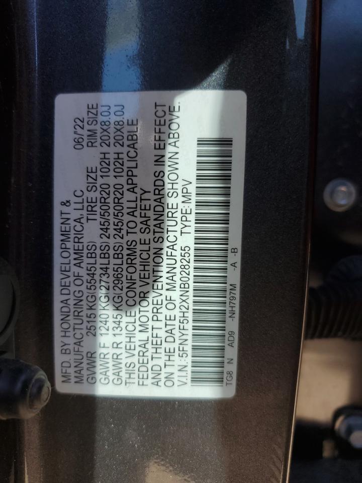 2022 Honda Pilot Se VIN: 5FNYF5H2XNB028255 Lot: 82643675