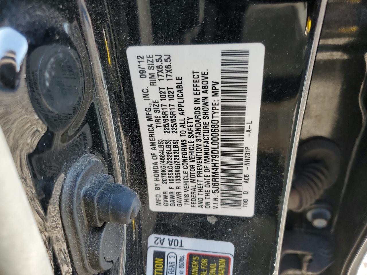 2013 Honda Cr-V Exl VIN: 5J6RM4H79DL000680 Lot: 90647965