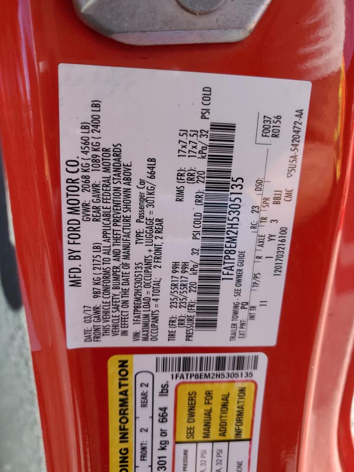 2017 Ford Mustang VIN: 1FATP8EM2H5305135 Lot: 86598725