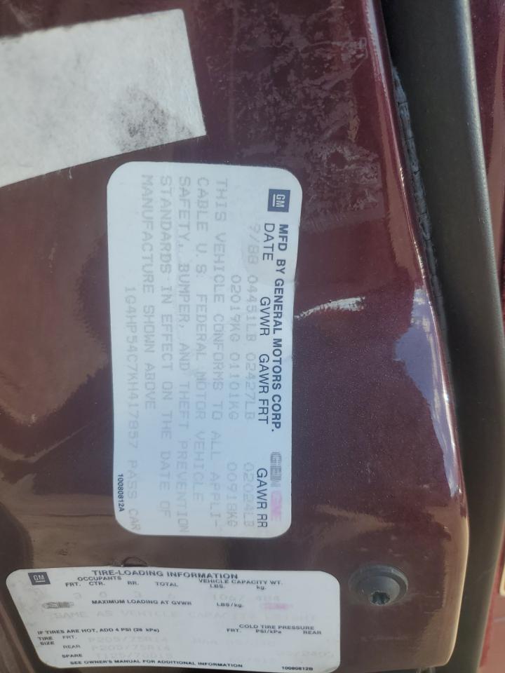 1989 Buick Lesabre Custom VIN: 1G4HP54C7KH417857 Lot: 90359685