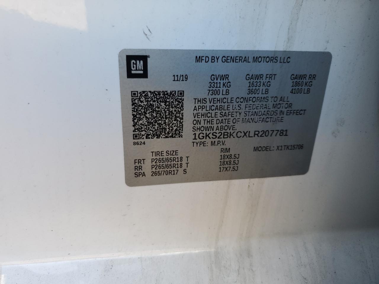 2020 GMC Yukon Slt VIN: 1GKS2BKCXLR207781 Lot: 82737135