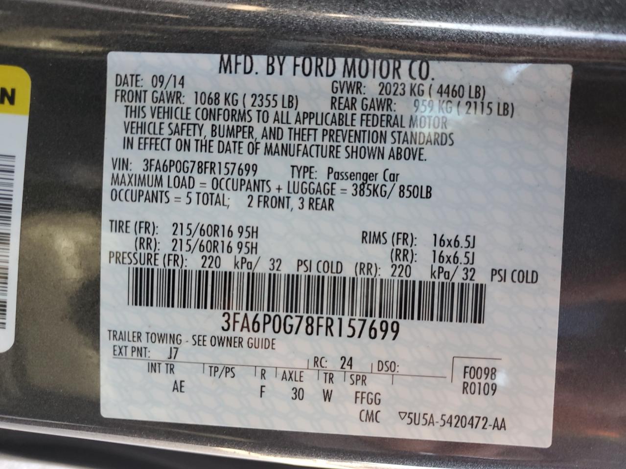 2015 Ford Fusion S VIN: 3FA6P0G78FR157699 Lot: 85158125