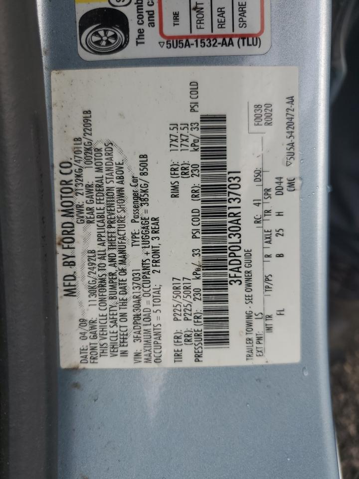 2010 Ford Fusion Hybrid VIN: 3FADP0L30AR137031 Lot: 90105965