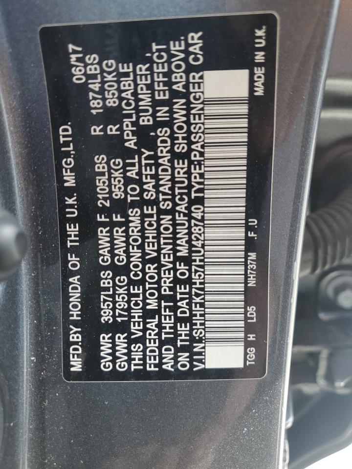 2017 Honda Civic Ex VIN: SHHFK7H57HU428740 Lot: 84834505