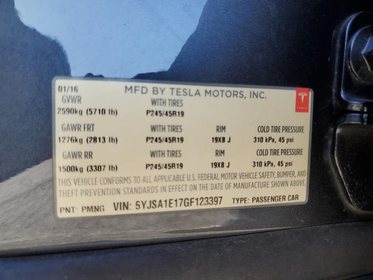 2016 Tesla Model S VIN: 5YJSA1E17GF123397 Lot: 90882405