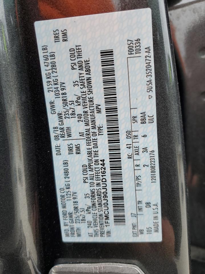 2018 Ford Escape Titanium VIN: 1FMCU0J90JUD16244 Lot: 86161615