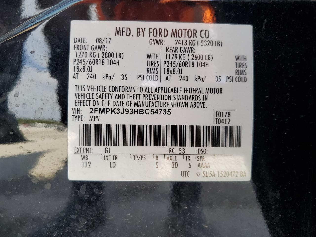 2017 Ford Edge Sel VIN: 2FMPK3J93HBC54735 Lot: 84778695