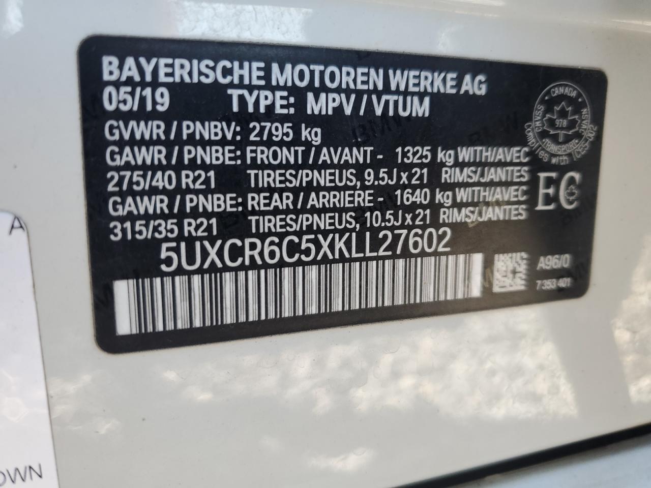 2019 BMW X5 xDrive40I VIN: 5UXCR6C5XKLL27602 Lot: 85868245