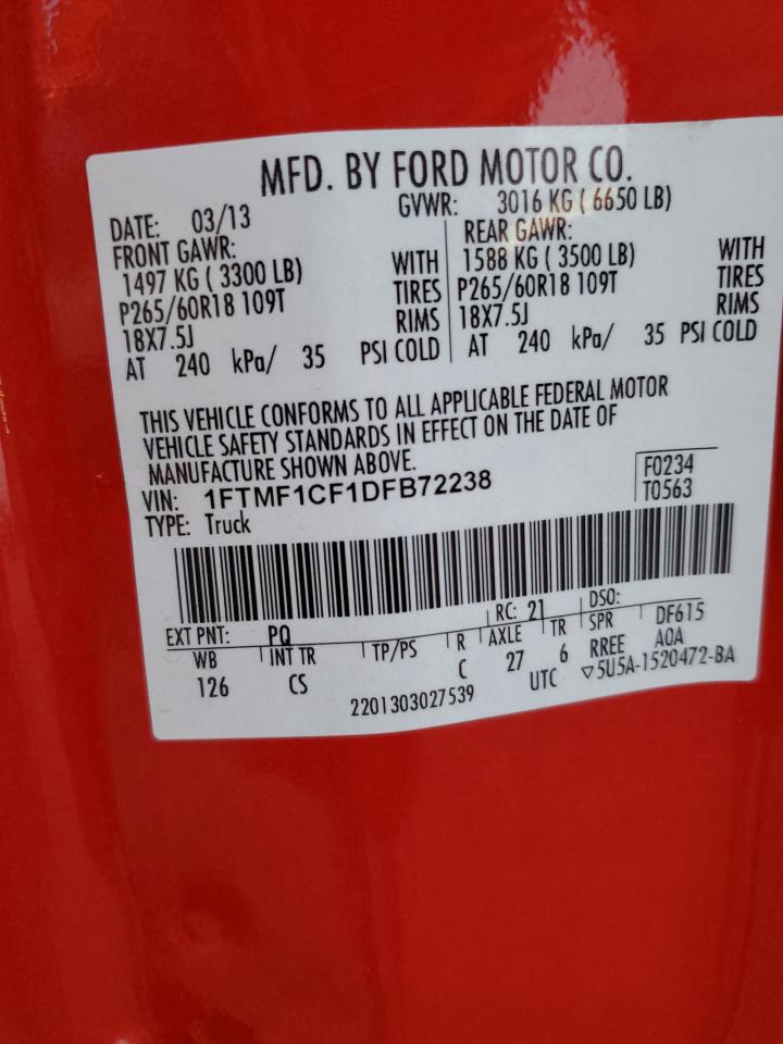 2013 Ford F150 VIN: 1FTMF1CF1DFB72238 Lot: 82527805