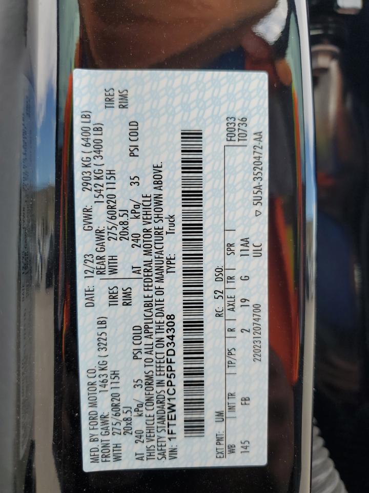 2023 Ford F150 Supercrew VIN: 1FTEW1CP5PFD34308 Lot: 85565215