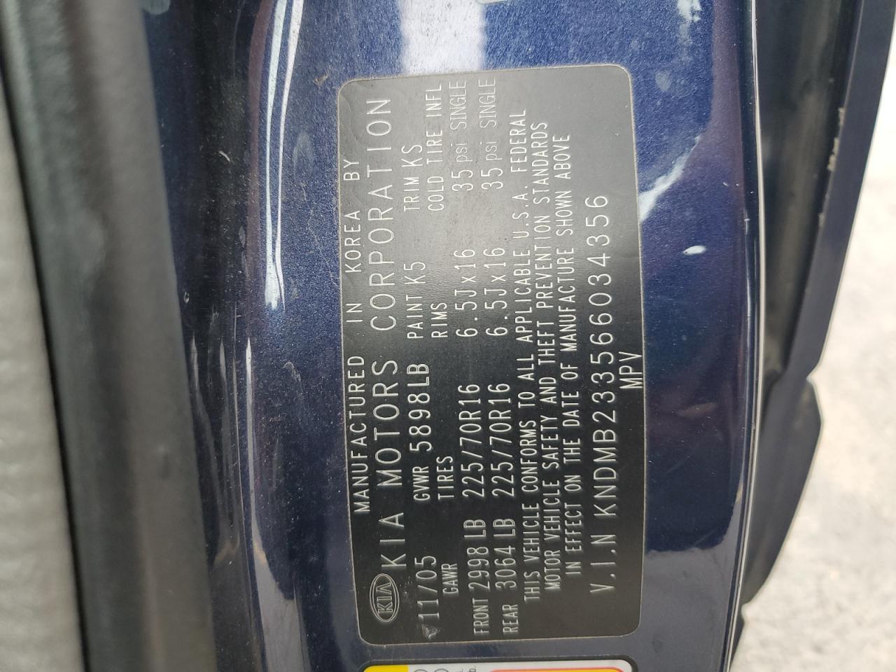 2006 Kia Sedona Ex VIN: KNDMB233566034356 Lot: 81780195