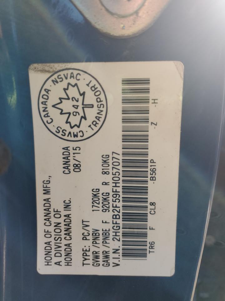 2015 Honda Civic Lx VIN: 2HGFB2F59FH057077 Lot: 69663825