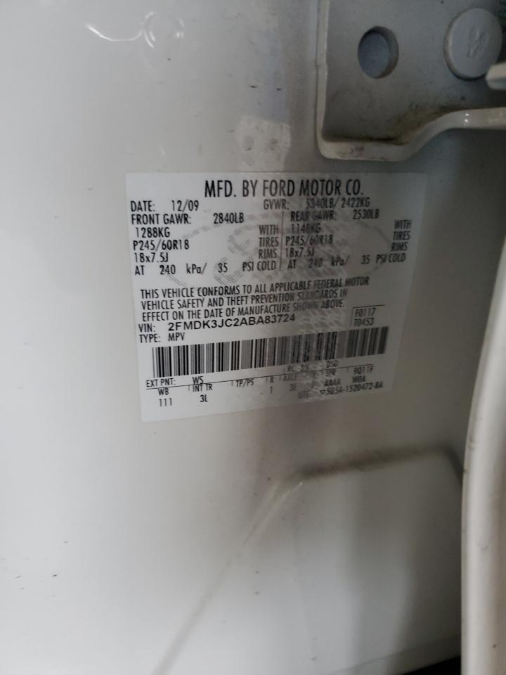 2010 Ford Edge Sel VIN: 2FMDK3JC2ABA83724 Lot: 85361215