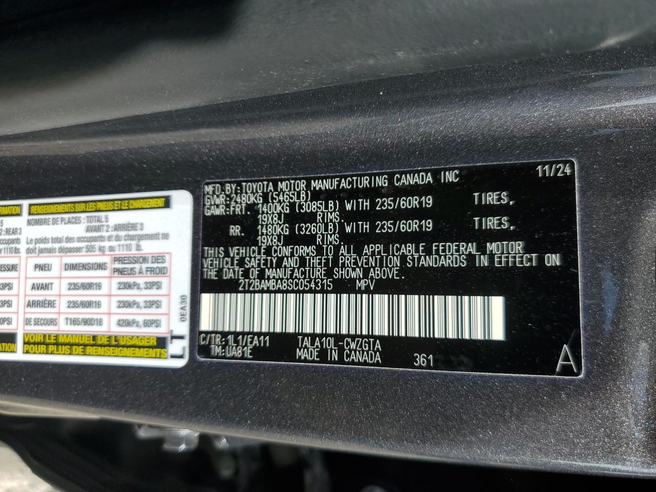 2025 Lexus Rx 350 Base VIN: 2T2BAMBA8SC054315 Lot: 85922145