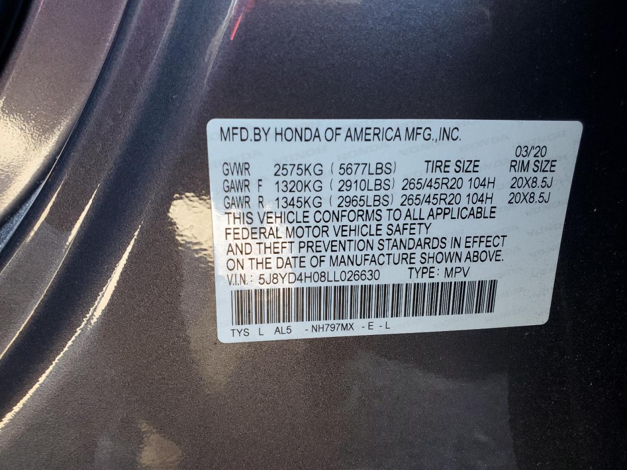 2020 Acura Mdx A-Spec VIN: 5J8YD4H08LL026630 Lot: 86219685