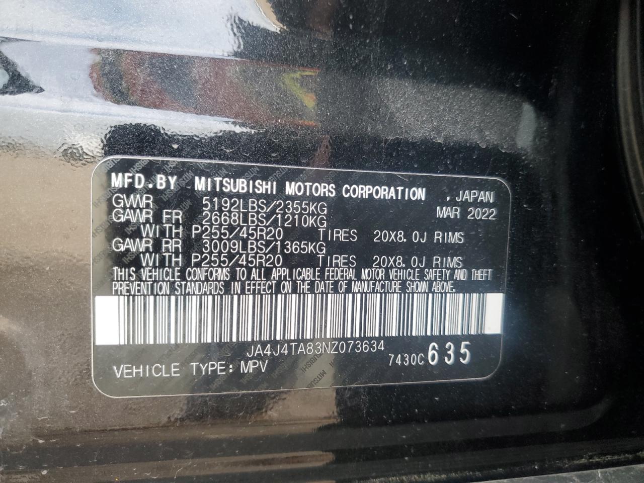 2022 Mitsubishi Outlander Es VIN: JA4J4TA83NZ073634 Lot: 87251335