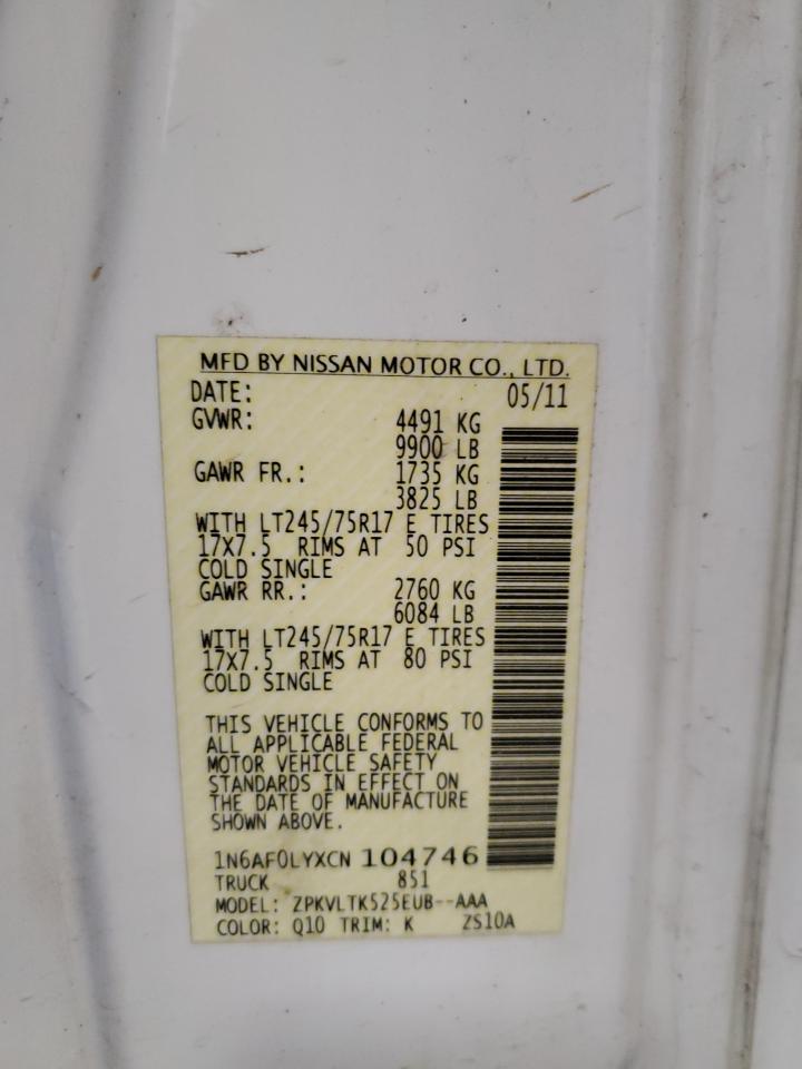 2012 Nissan Nv 2500 VIN: 1N6AF0LYXCN104746 Lot: 85835375