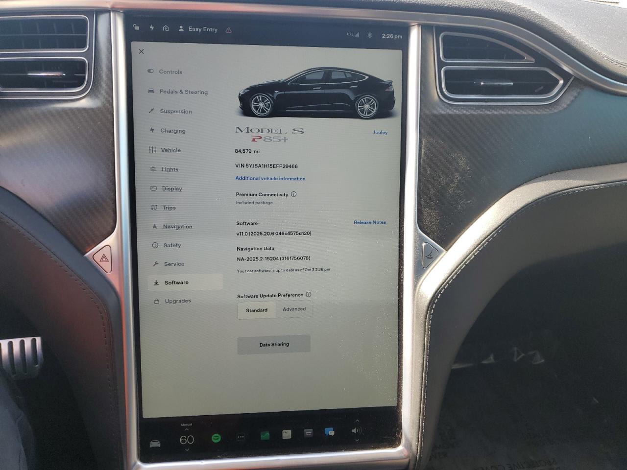 2014 Tesla Model S VIN: 5YJSA1H15EFP29466 Lot: 84605535