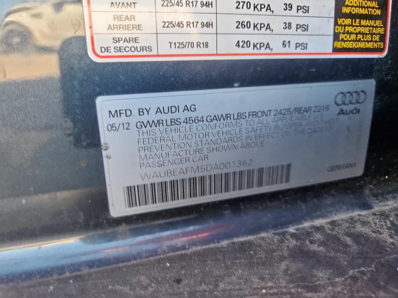 2013 Audi A3 Premium VIN: WAUBEAFM5DA001362 Lot: 91043205