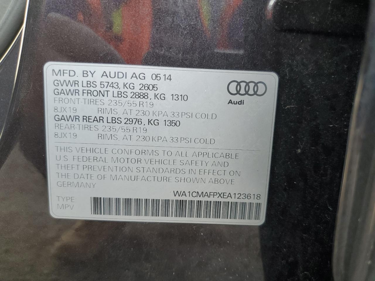 2014 Audi Q5 Tdi Premium Plus VIN: WA1CMAFPXEA123618 Lot: 85471295