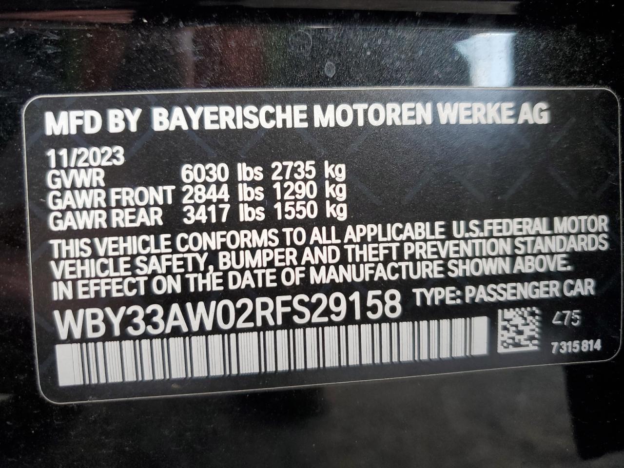 2024 BMW I4 M50 VIN: WBY33AW02RFS29158 Lot: 84731205