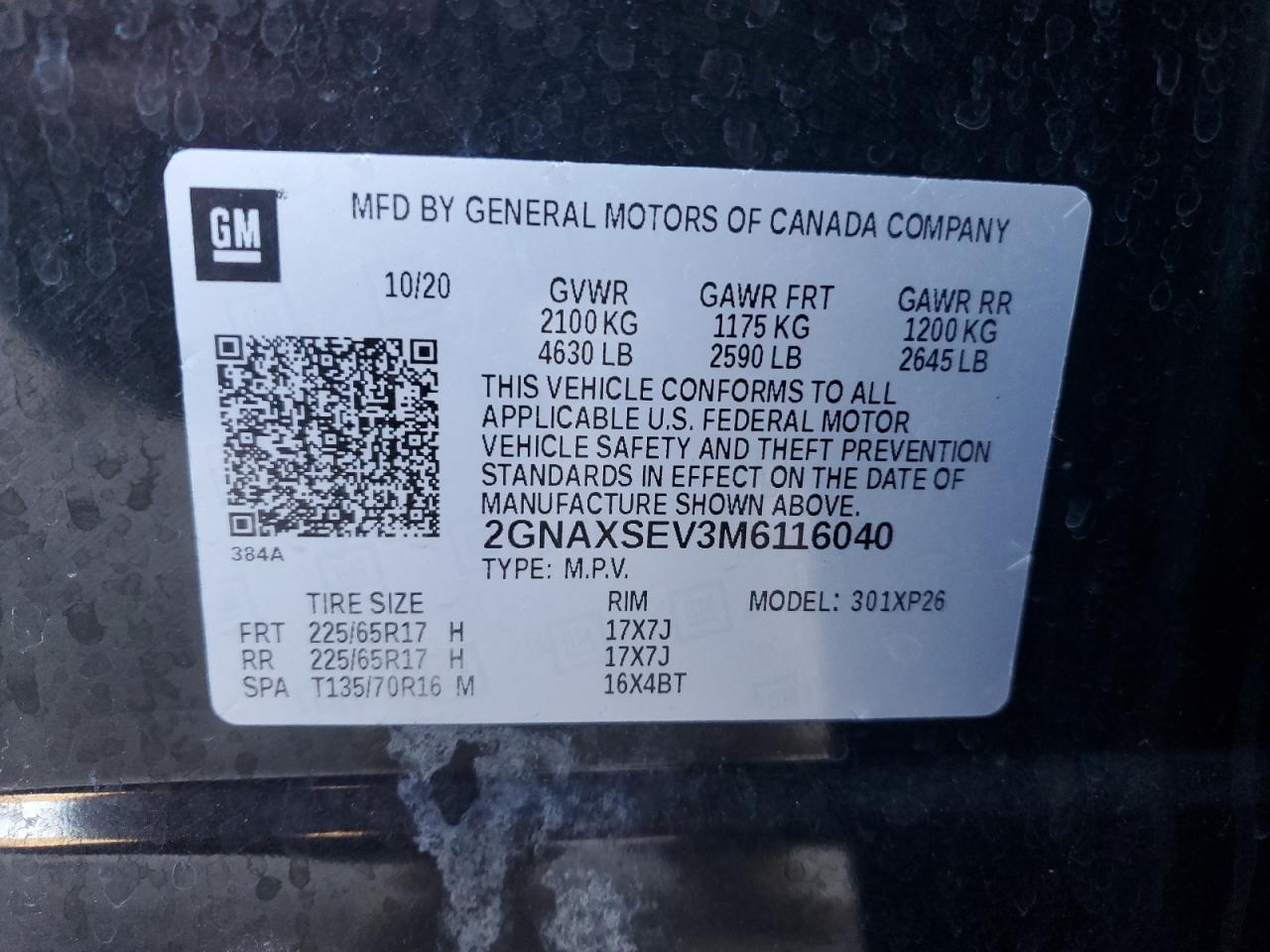 2021 Chevrolet Equinox Ls VIN: 2GNAXSEV3M6116040 Lot: 82353705