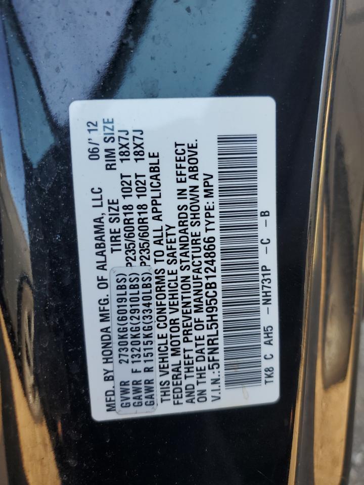 2012 Honda Odyssey Touring VIN: 5FNRL5H95CB124866 Lot: 85855305
