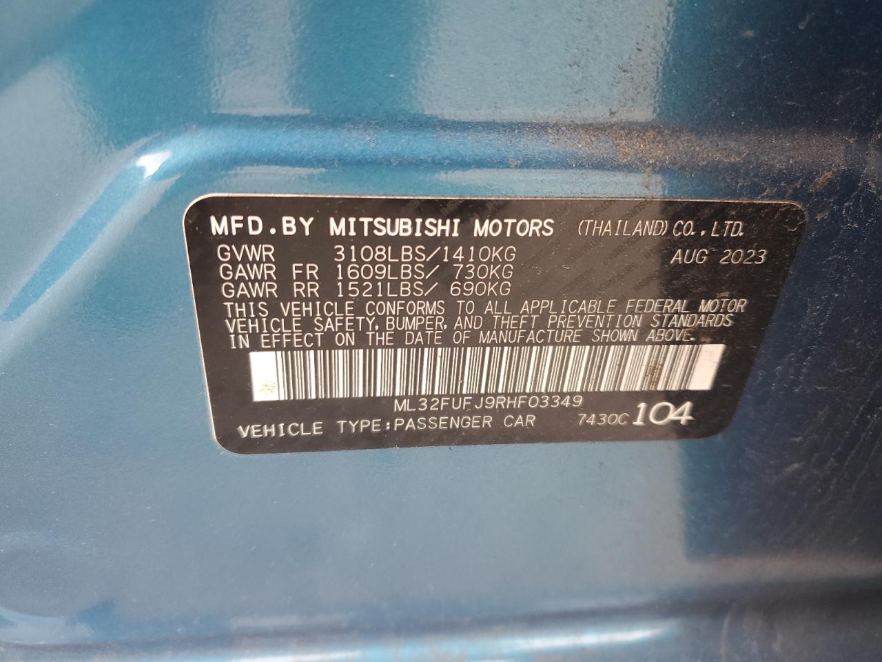 2024 Mitsubishi Mirage G4 Es VIN: ML32FUFJ9RHF03349 Lot: 86277875