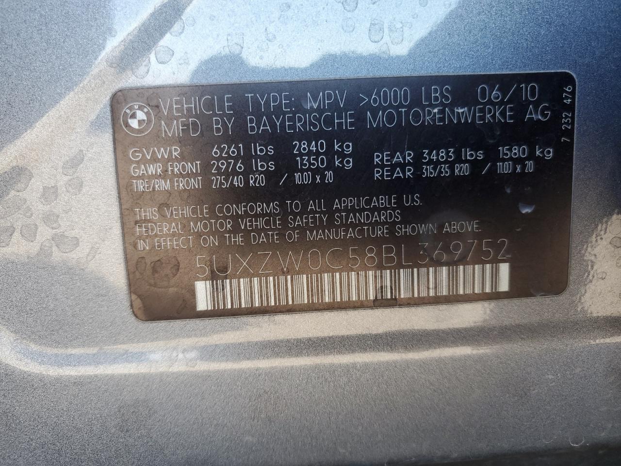 2011 BMW X5 xDrive35D VIN: 5UXZW0C58BL369752 Lot: 85546805