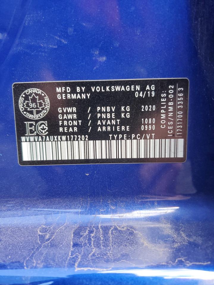 2019 Volkswagen Golf R VIN: WVWVA7AUXKW177202 Lot: 85845485