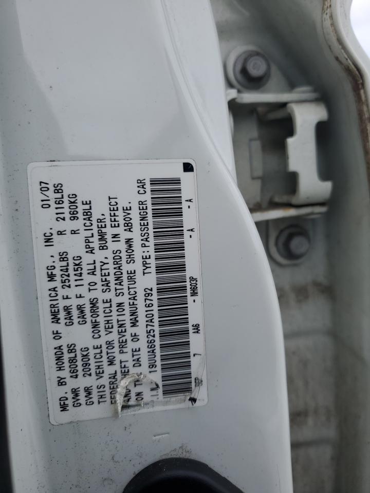 2007 Acura Tl VIN: 19UUA66257A016792 Lot: 82474675