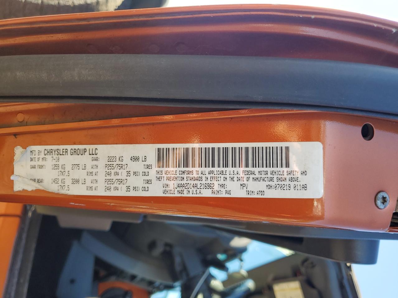 2010 Jeep Wrangler Sport VIN: 1J4AA2D14AL216962 Lot: 86055965